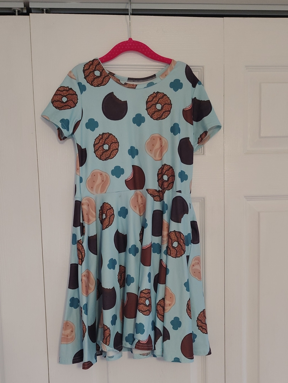 Girls Light Blue Girl Scout Cookie Print Short Sleeve Dress